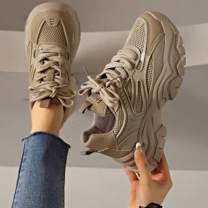 Nuove sneakers con suola spessa da donna, in rete traspiranti, casual per uso all'aperto, con suola chunky