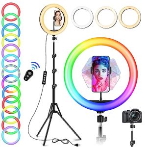 10” Ring Light Professionale Grande Altezza 1m78, Luce per Selfie Fotografia Trucco Tik Tok Youtube, Lampada con 40 Modalità & 13 Luminosità, 59" Treppiede Luce ad Anello LED con Telecomando