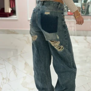 Jeans Wide Leg Strappi sul Retro