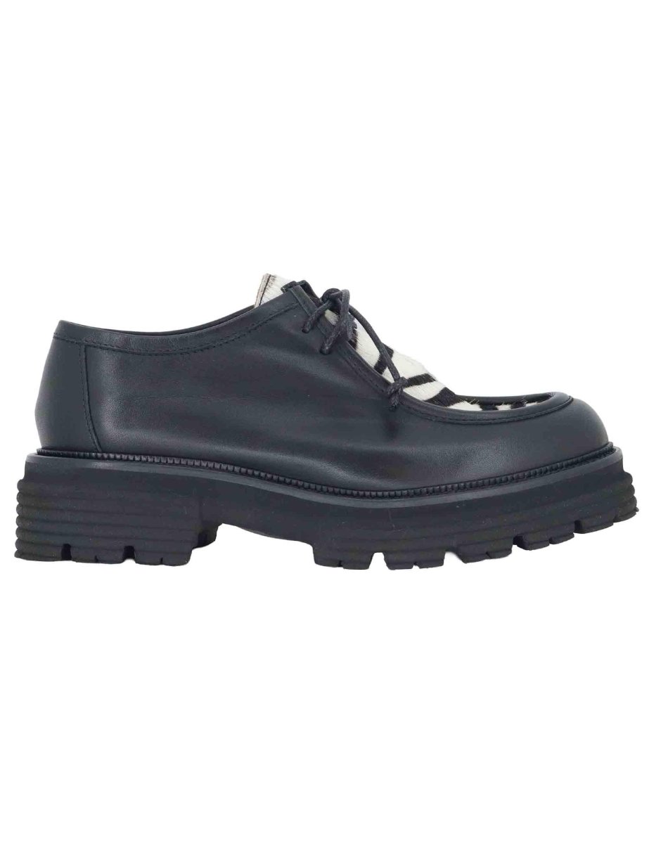 Stringate in pelle nera con riporti animalier Donna SP3225 001