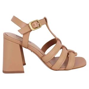 Sandali donna in pelle nude con tacco alto punta quadra e cinturino alla caviglia Gaia Donna 351Z10BK 025