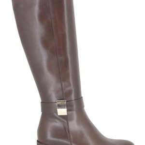 Stivali in pelle marrone con fibbia oro Donna SPST7005 014