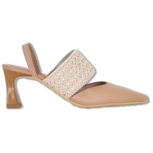 Slingback in pelle cuoio con tacco alto e cinturino Donna HV264779 ALMOND