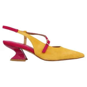 Decollete slingback donna in camoscio giallo con tacco in contrasto Donna SP833 049