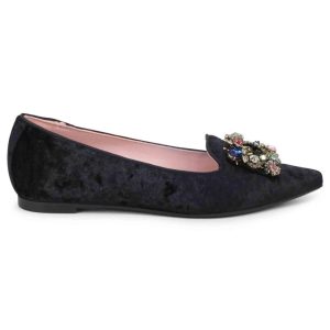 Ballerine donna a in velluto nero con fibbia gioiello Donna 7313 001