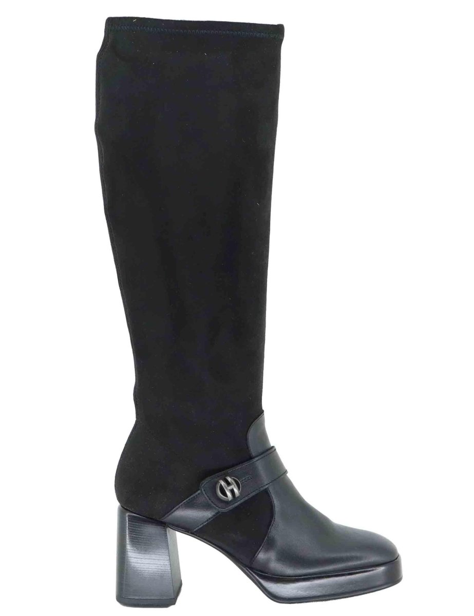 Stivali in pelle e tessuto nero Donna HI254374 C004