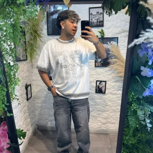 Jeans baggy grigio scuro sfumato in denim