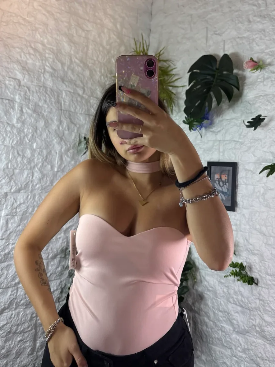 Body in lycra tinta unita con choker abbinato - immagine 8